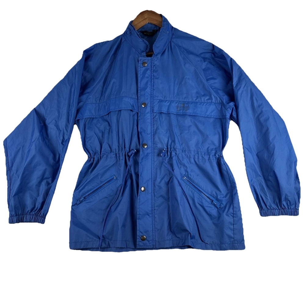 VTG Abercrombie Fitch 1980s Storm System Blue Rain Jacket Small Hideaway Hood